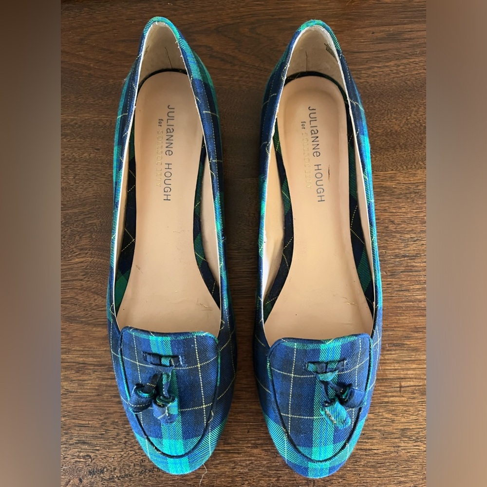 Julianne Hough Green Plaid Flat 8.5
